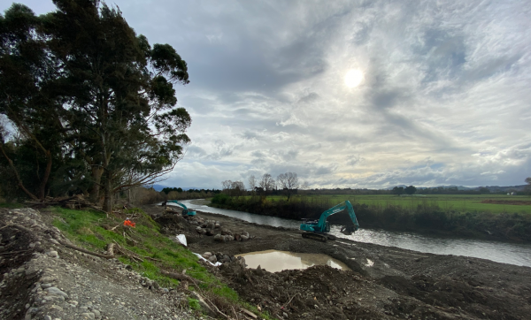 A digger at the end of the river at River Road, Masterton