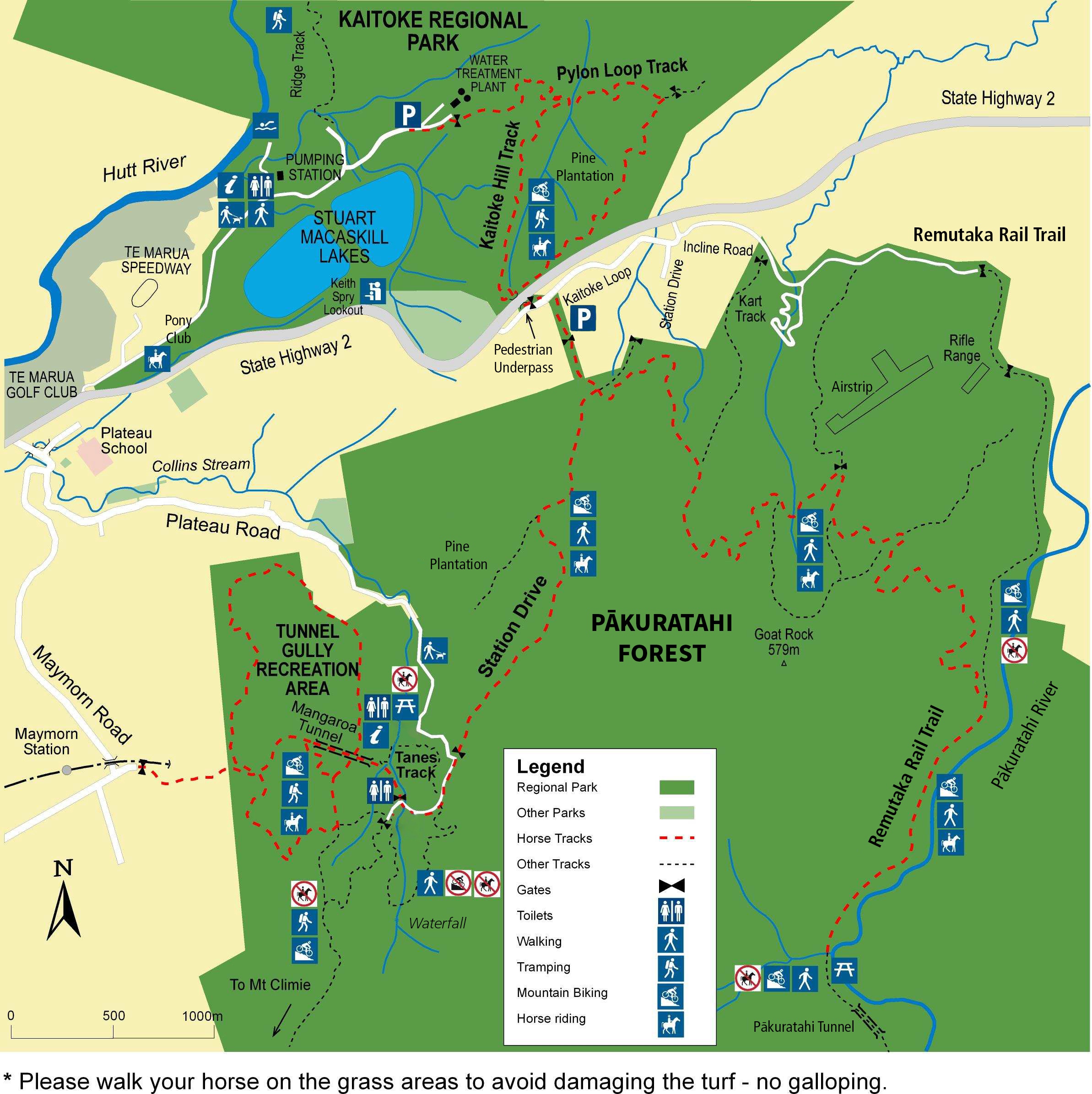 Map of horse riding trails across Kaitoke and Pākuratahi