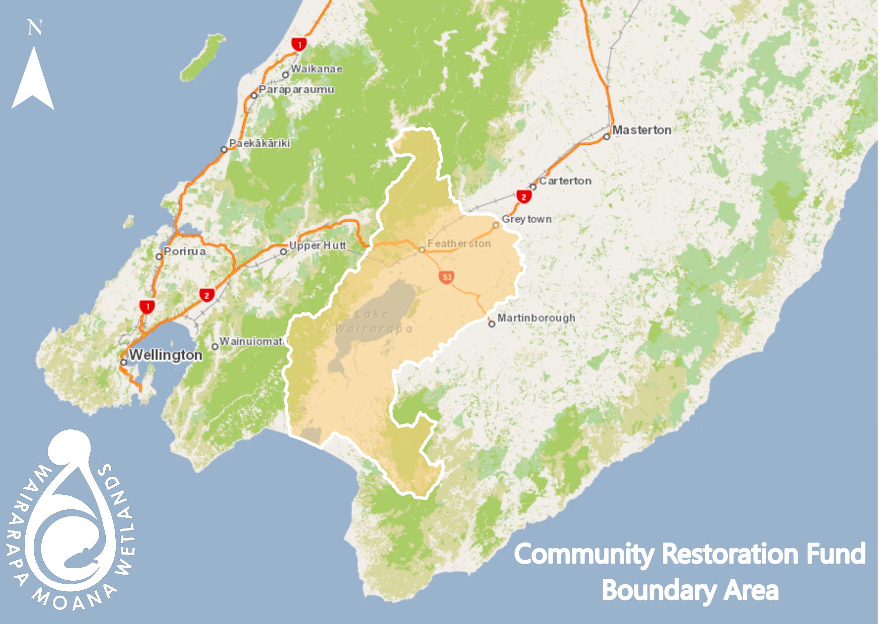 Map showing the boundaries of the Wairarapa Moana