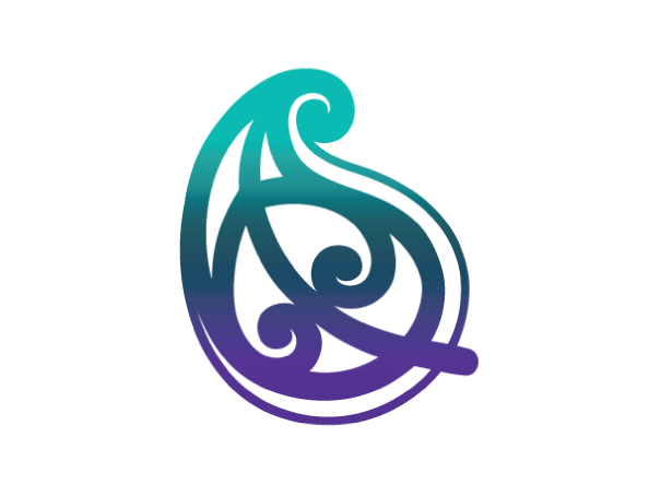 Rau (leaf) design with a cyan-navy-purple gradient