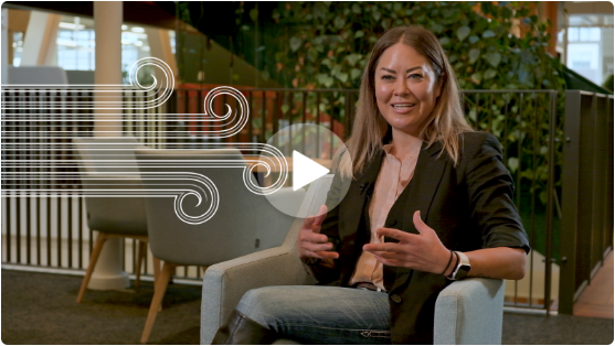 Video thumbnail of Charmaine Love, Manager of Design and Digital, seated in Greater Wellington offices and overlaid with part of the Metlink tohu, Te Kāpehu o te Haerenga